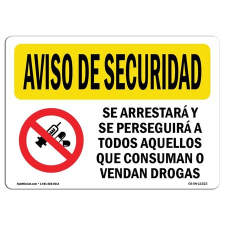 SIGNMISSION OSHA SECURITY NOTICE Sign, Drug Use Or Sales Spanish, 7in X 5in Decal, 7" W, 5" H, Landscape OS-SN-D-57-L-11523